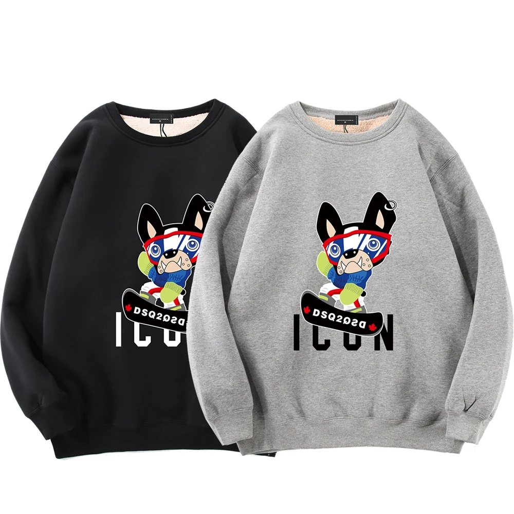 ICON DSQ2 2023 Brand Men and Women Classic Casual Fashion Trend Plush Pullover for Simple Street HIP-HOP100% Cotton Long Sleeve