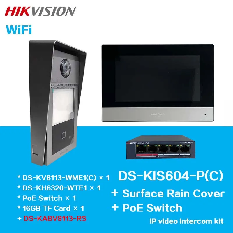 

HIKVISION WIFI IP Video Intercom Kit DS-KIS604-P(C) Include DS-KH6320-WTE1 DS-KV8113-WME1(C) Control 2 Locks Plus POE Switch