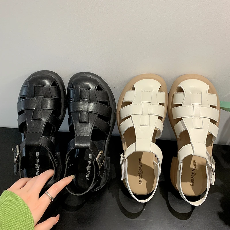 

Босоножки на низком каблуке для девочек, черные удобные сандалии-гладиаторы с ремешком и пряжкой, Квадратные Туфли, цвет бежевый, лето 2022