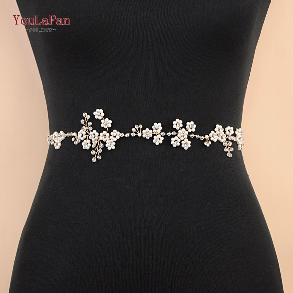 

YouLaPan Pearls Belts for Bride Woman Dress Sash Accessories Handmade Crystal Evening Gown Thin Belt Wedding Bridal Belt SH129