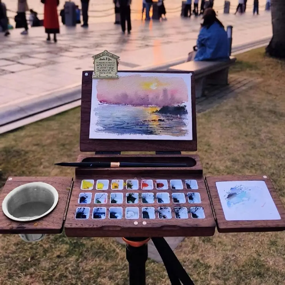 24-сеточная деревянная коробка для акварели портативная многофункциональная