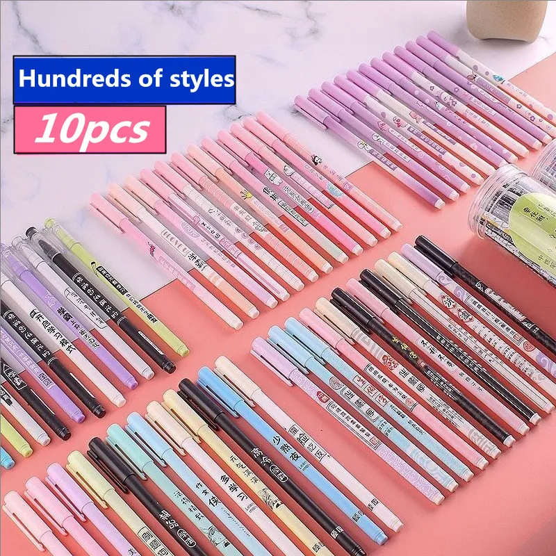 

Cheap 10pcs Kawaii Gel Pen Cute Korean Japanese Anime Stationery Wholesale 0.5mm Black Needle Pen for Child 2022 School Supplies
