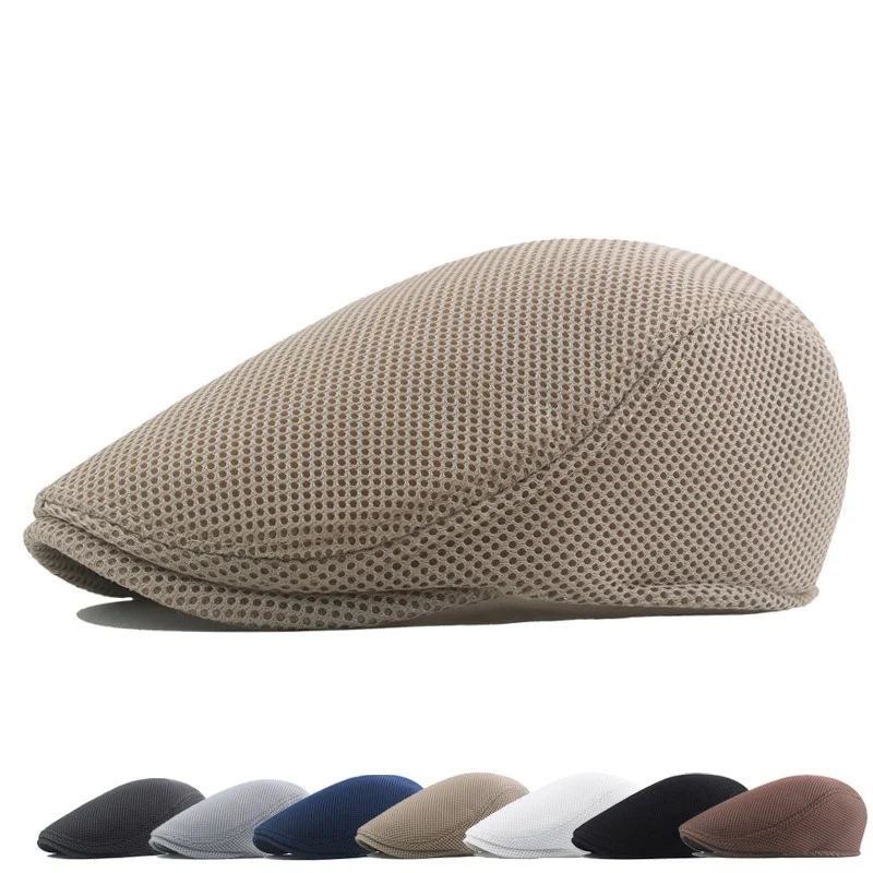

Mesh Breathable Newsboy Hat Solid Color Men Peaked Cap Spring Summer Sun Protection Outdoor Beret Men Cap