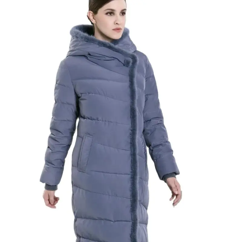 VERALBA  Women's Long Hooded Down Jacket Zipper Blue Haze Plus Size 3XL Goose Stylish Clothing Ladies Winter 2022 Woman Coats