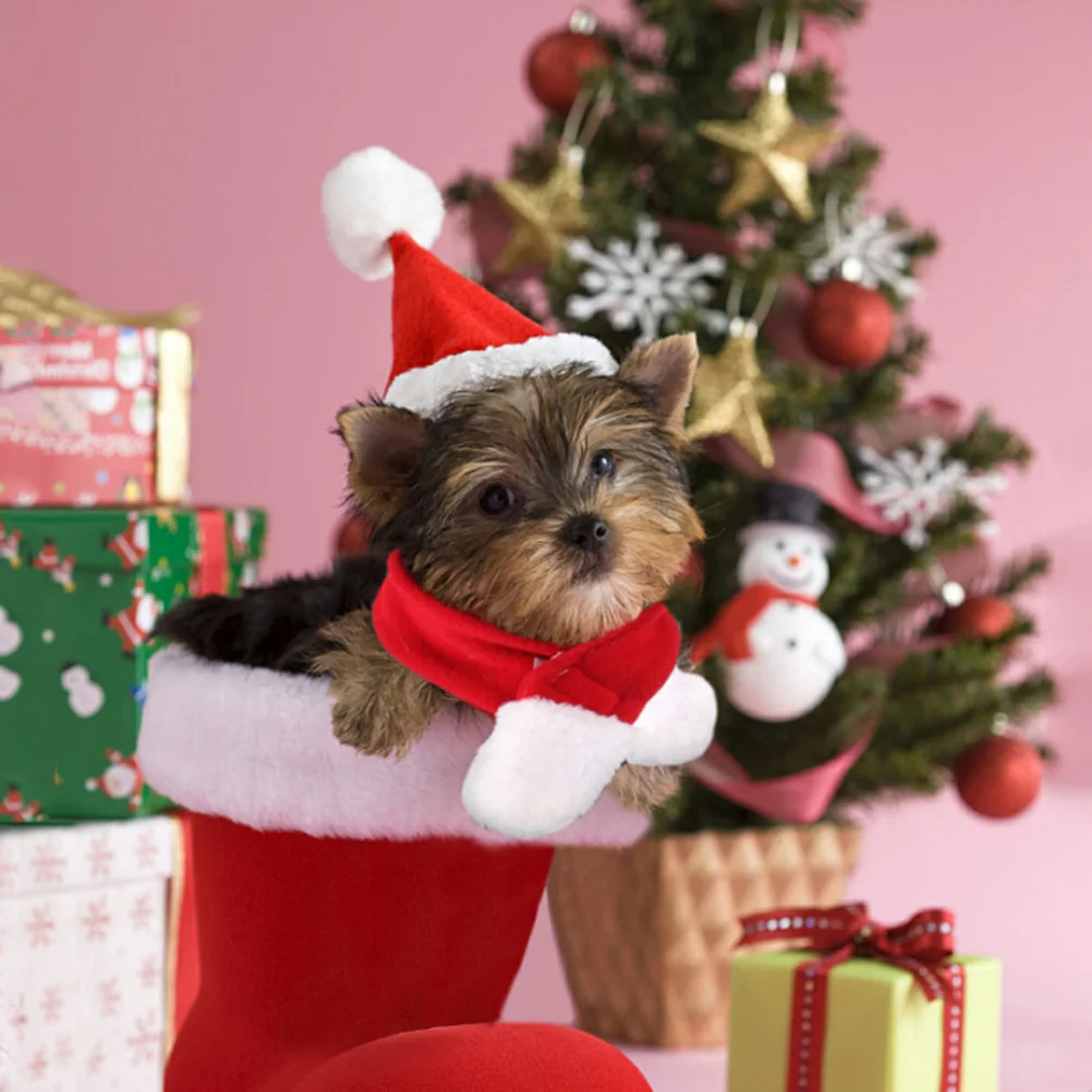 

1 Set of Santa Christmas Hat Comfortable Pom Pom Hat Headdress for Small Pets Cats