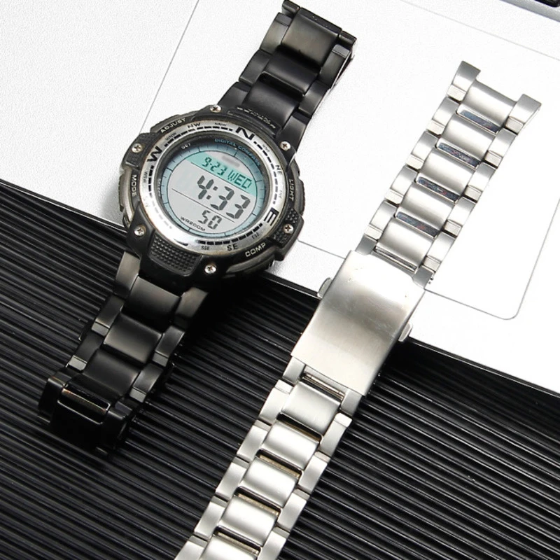 High Quality Stainless Steel WatchBands For Casio SGW-100 SGW100 Watch Accessories Fashion Durable Black Silver Wrist Strap Band