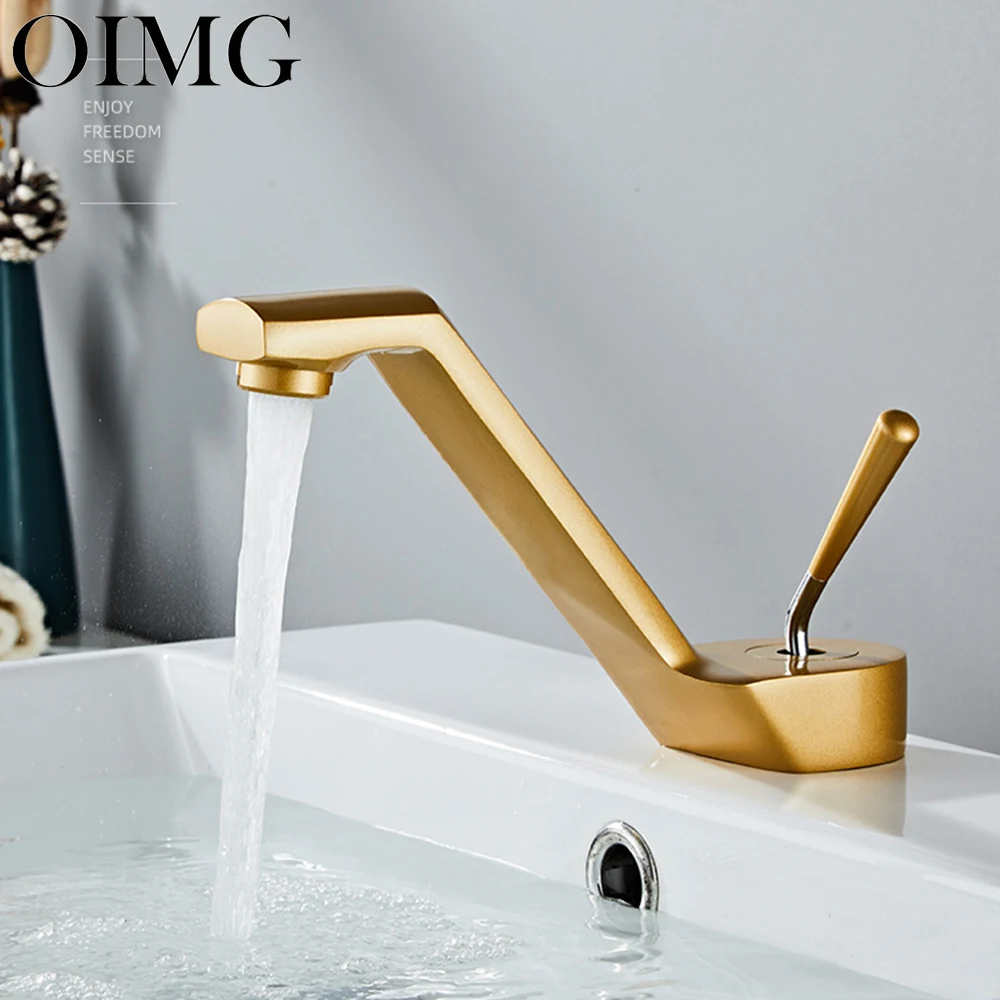

OIMG Basin Faucets Brushed Gold Bathroom Faucet Single Handle Hot Cold Water Basin Mixer Tap Bath Sink Water Crane Bathroom