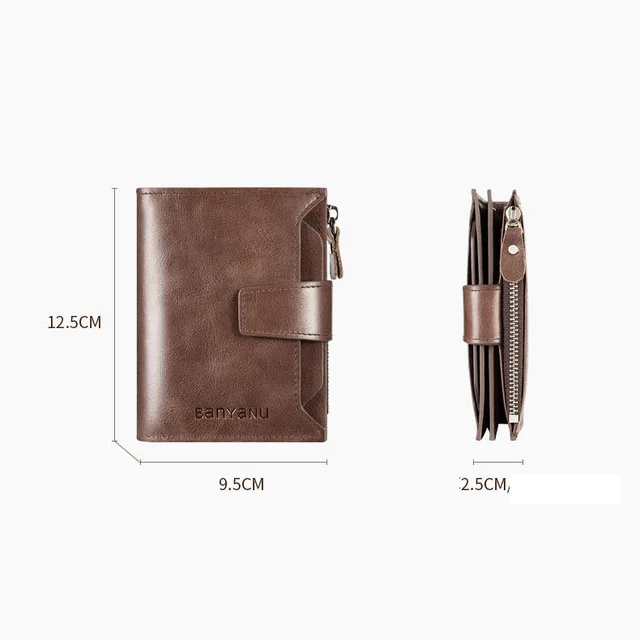 Man Coin Purse RFID Blocking Genuine Leather Wallet Vertical Snap Zipper Business Card ID Holder Bag Wallets for Men 6