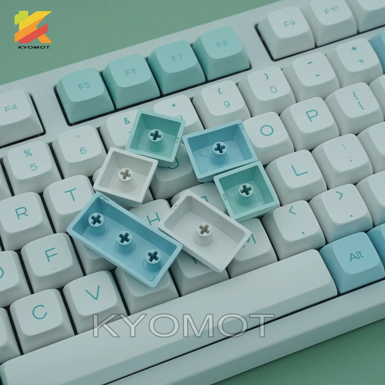 Колпачки для клавиш KYOMOT 132 Keys Ice Crystals Mint, PBT, сублимационная печать, профиль XDA, сине-голубые, для механических клавиатур с переключателями MX. (art.: 3920dc401d6dd) - 3920dc401d6dd