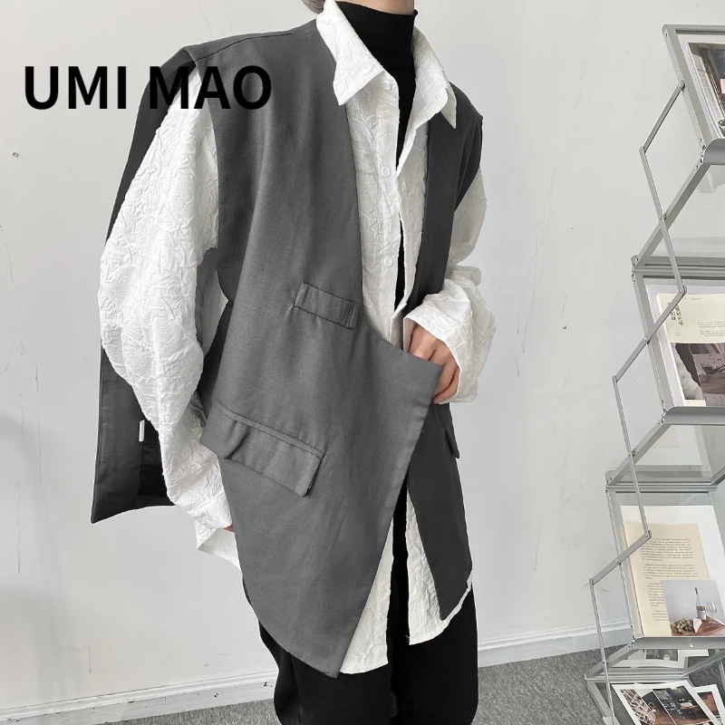 

UMI MAO Yamamoto дизайн Темного стиля новые нишевые дизайнерские модели асимметричный дизайн Темный жилет для мужчин женщин мужчин свободная тонк...