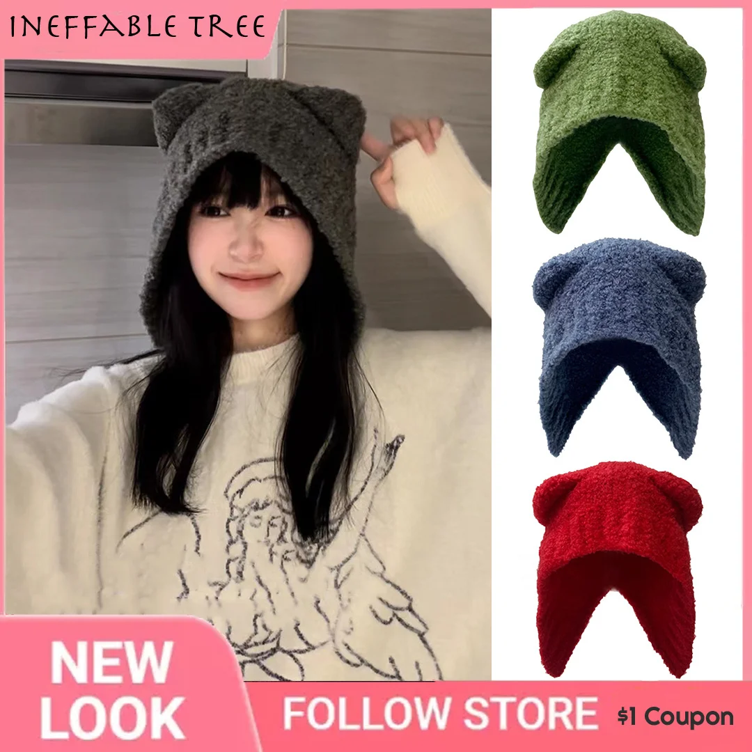 

Beanie ats for Women Winter Warm Crocet Ear Protection Skullies at Solid Color Unisex Autumn Knitted Beanies Caps Bonnet