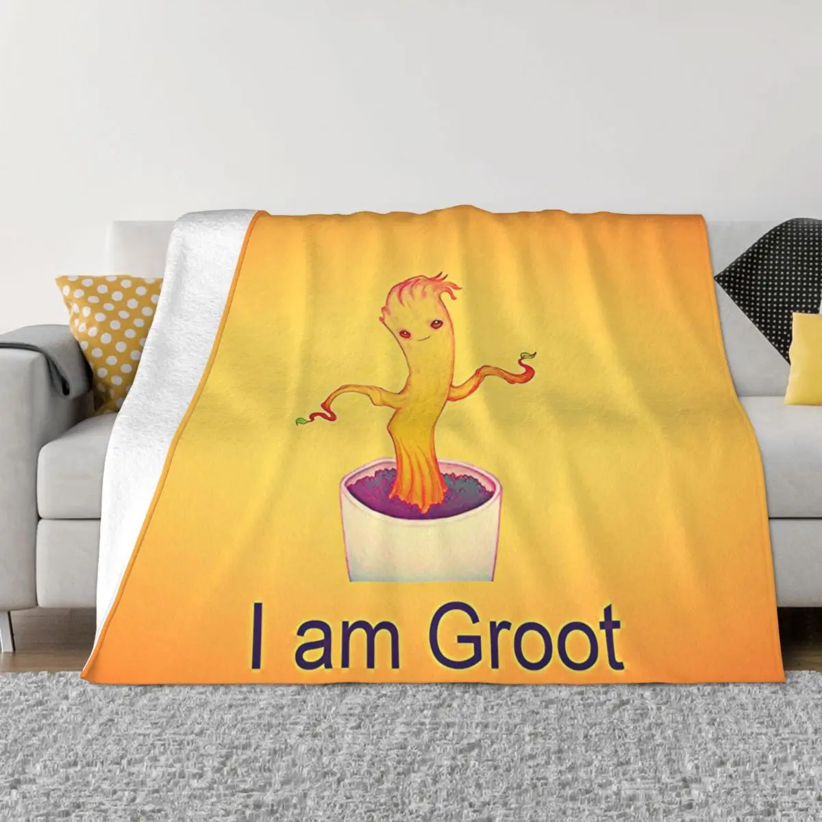 

Cute Alien I Am Groot Blanket Velvet Spring/Autumn 3d Anime Multifunction Warm Throw Blanket for Bed Bedroom Quilt