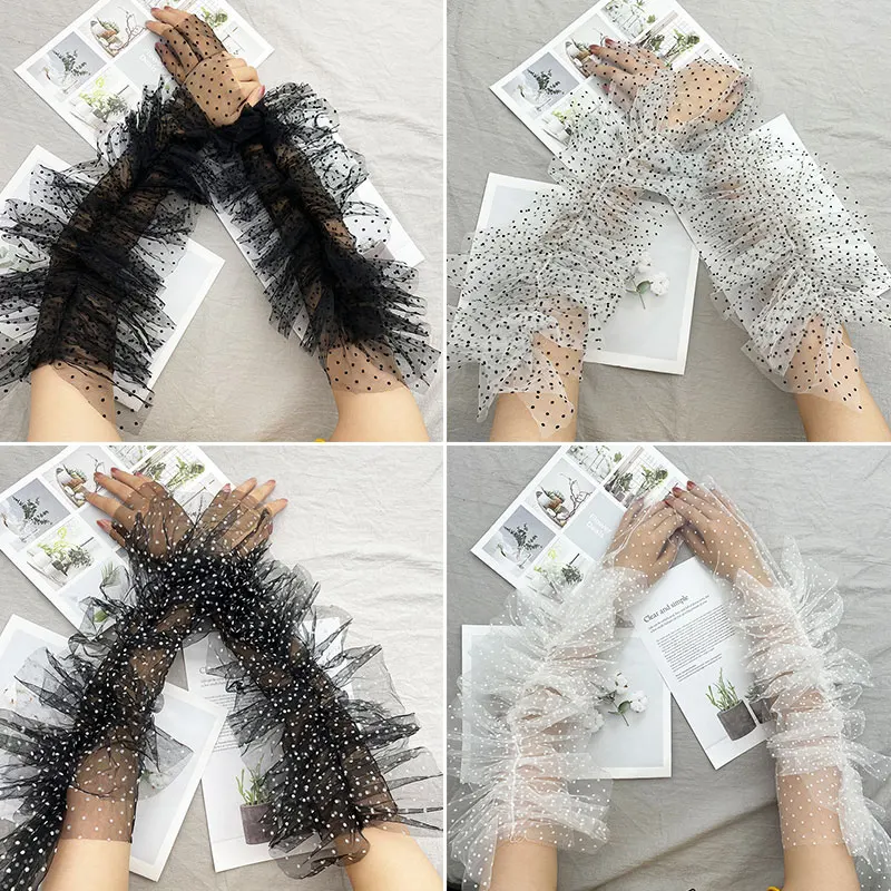 

Длинные перчатки с оборками Женские пикантные модные Обрезанные перчатки без пальцев 1 пара тонкие пятнистые складчатые Свадебные перчатк...