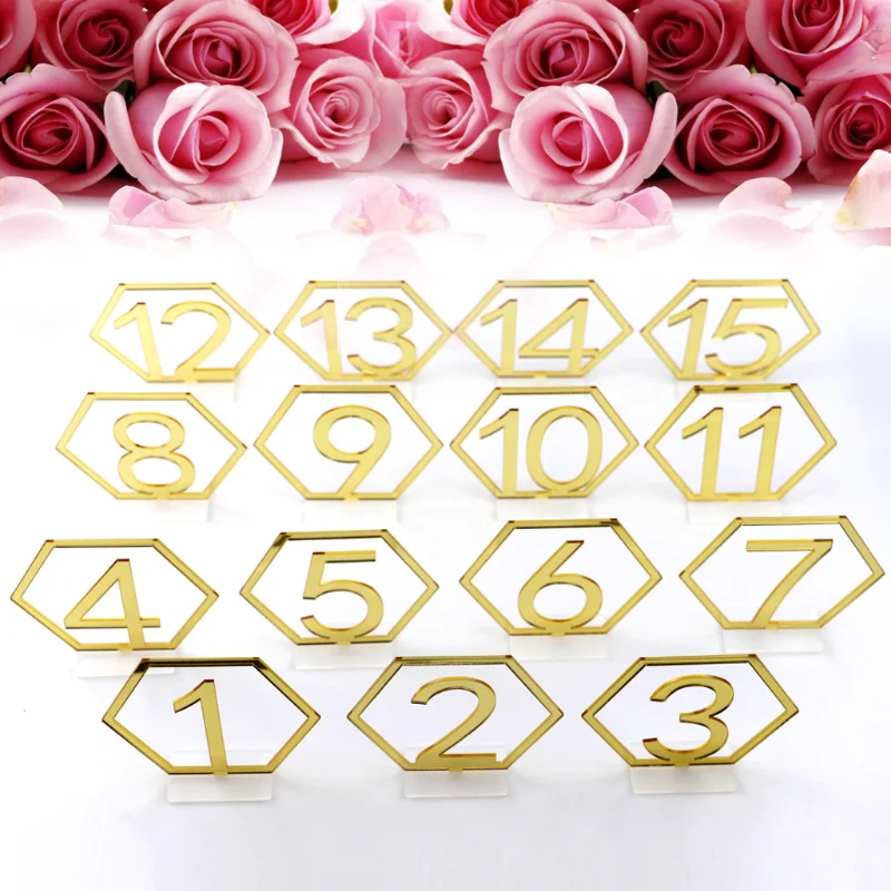 15pc Table Number Signs for Wedding Party Decor,silver or Gold Acrylic Number,Roman Numerals Geometric Centerpiece Dropshipping
