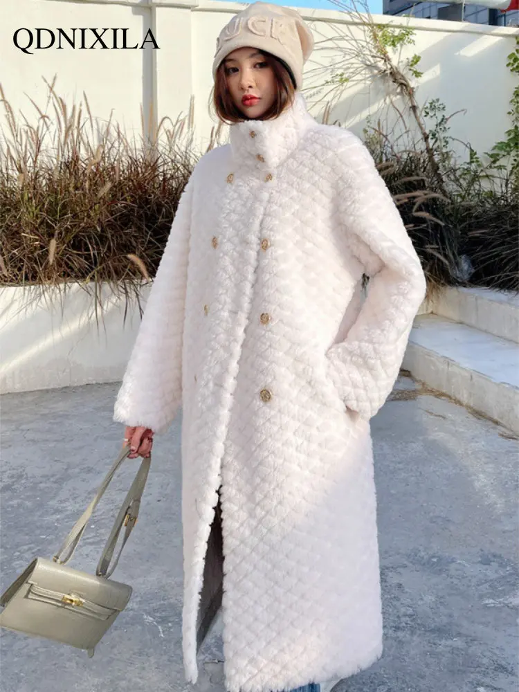 Winter Coat for Women 2022 Jackets Double-breasted Full-lamb-wool Particle Shearling Sheepskin Coat，Long Fur Female Coats