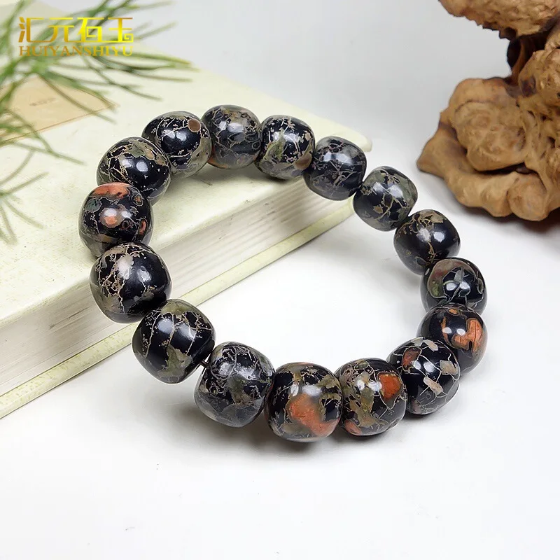 Фото Натуральный браслет Ruyang Plum Blossom старого типа Anshan Rock Jade унисекс с круглыми бусинами №4