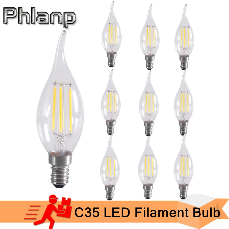 

10pcs LED Bulb E14 2W/4W/6W Edison Retro Filament Candle Light AC220V C35 Warm/Cold White 360 Degree Energy Saving Lamp