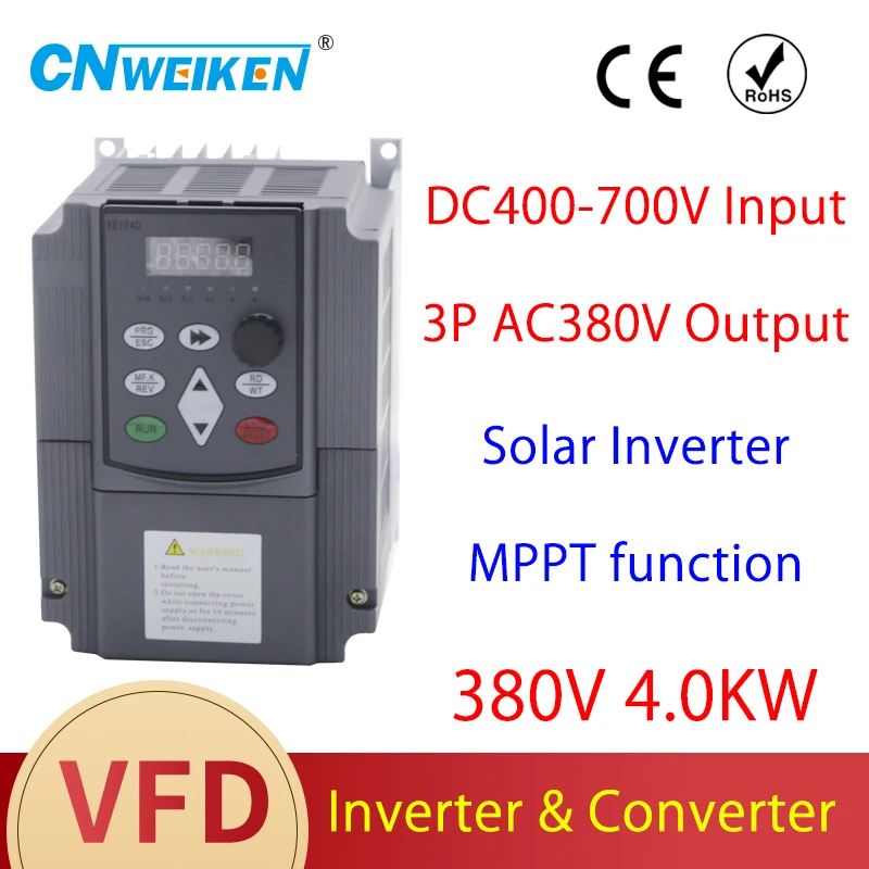 

4 кВт, 380 В постоянного тока в переменный ток, частотно-регулируемый привод, Инвертор VFD для водяного насоса, двигатель 2200 Вт, Инвертор vfd