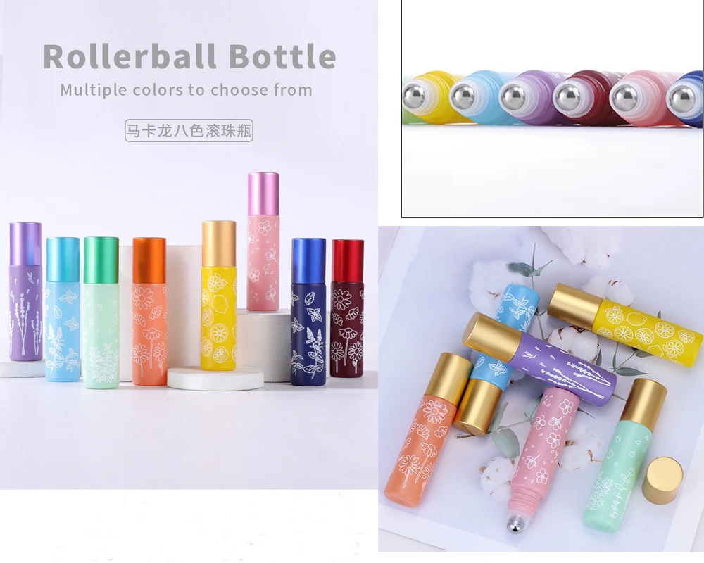 

2x10 мл Толстый Стеклянный рулон Макарон для эфирных масел с принтом, металлический роликовый шар для фотографий