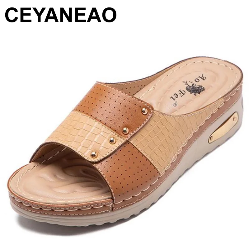 

CEYANEAO 2021 Summer Shoes Woman Non-slip Lightweight Wedge Heel Platform Women Slippers Outside Wear Mixed Colors Female Slides