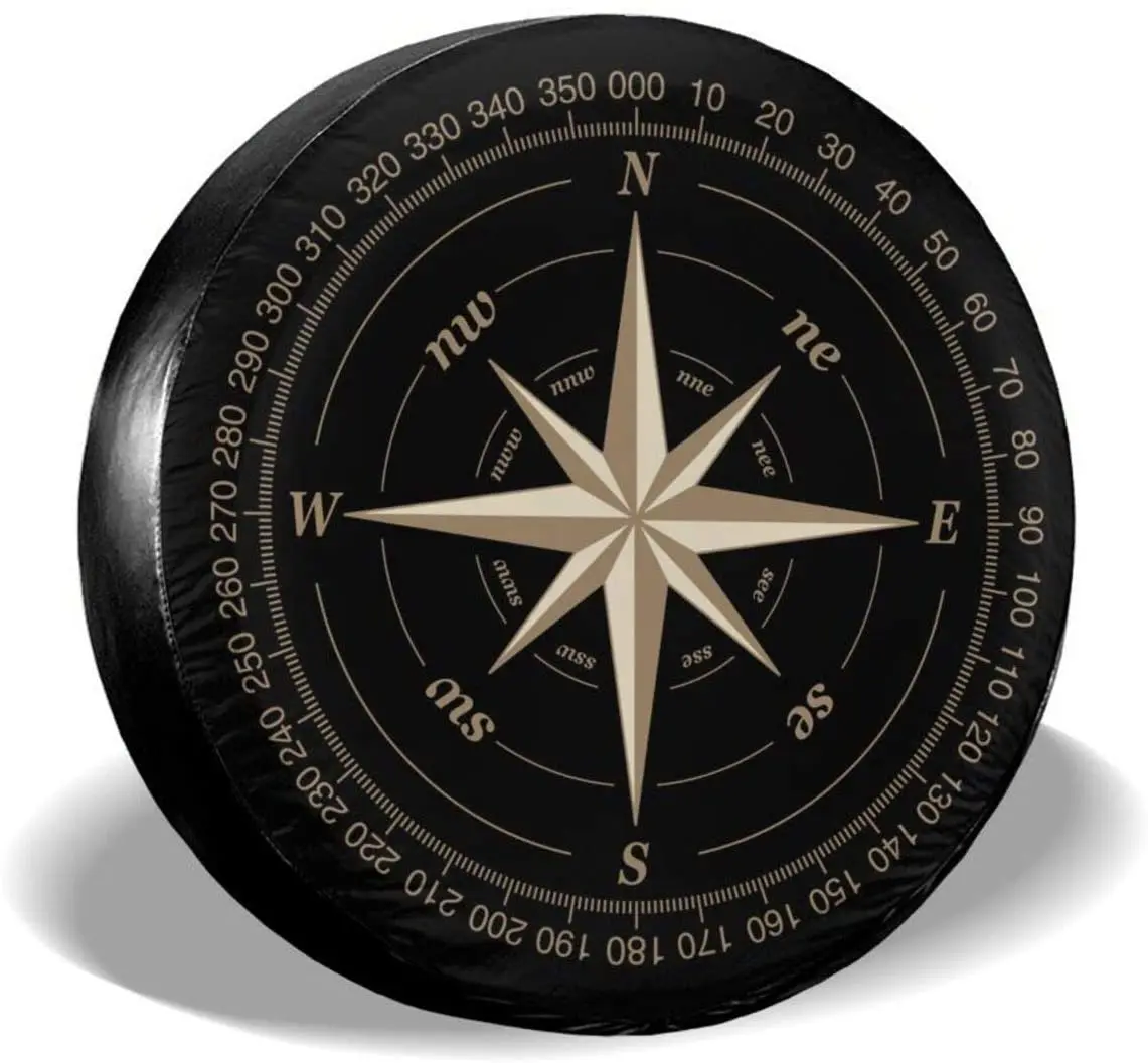 

Compass Rose Black Spare Tire Cover UV Sun Wheel Covers Fit for Trailer, RV, SUV and Many Vehicle 15 Inch