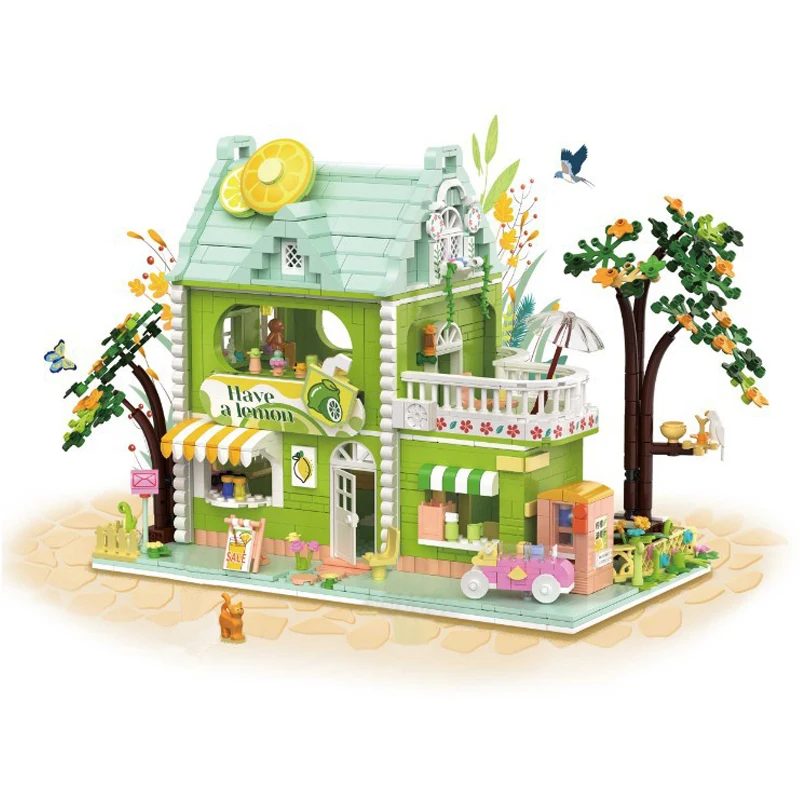 Chocolate Workshop Mini Creative Street View Model Children's  Assembly Block Toys For Friends Birthday Gifts