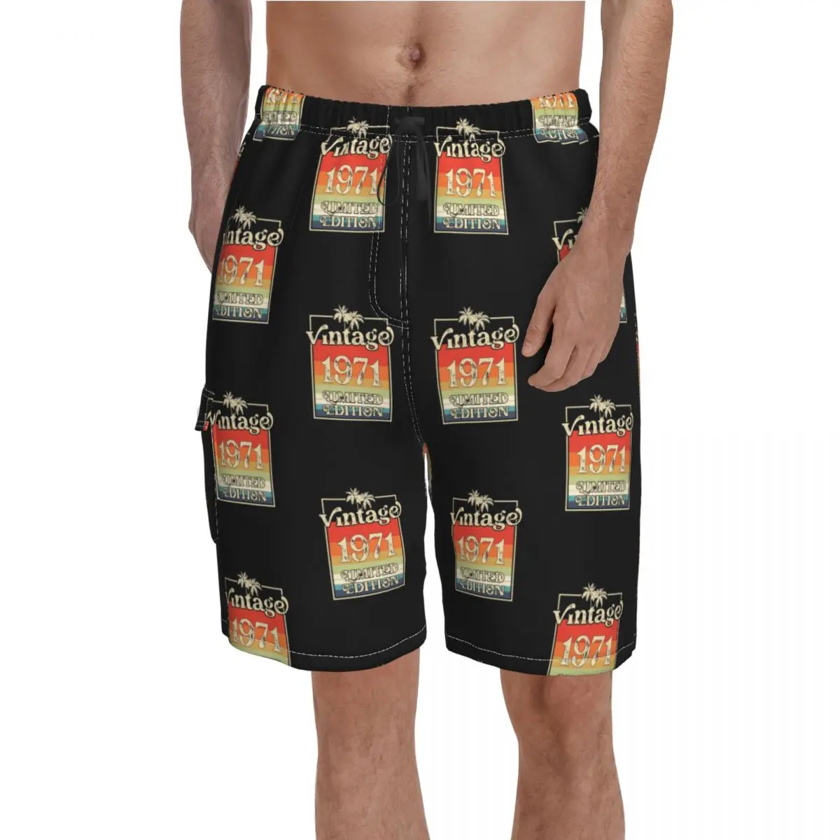 

Vintage 1971 Limited Edition Year Board Shorts Meaning Men Beach Swimming Trunks Polyester Funny Swim Trunks