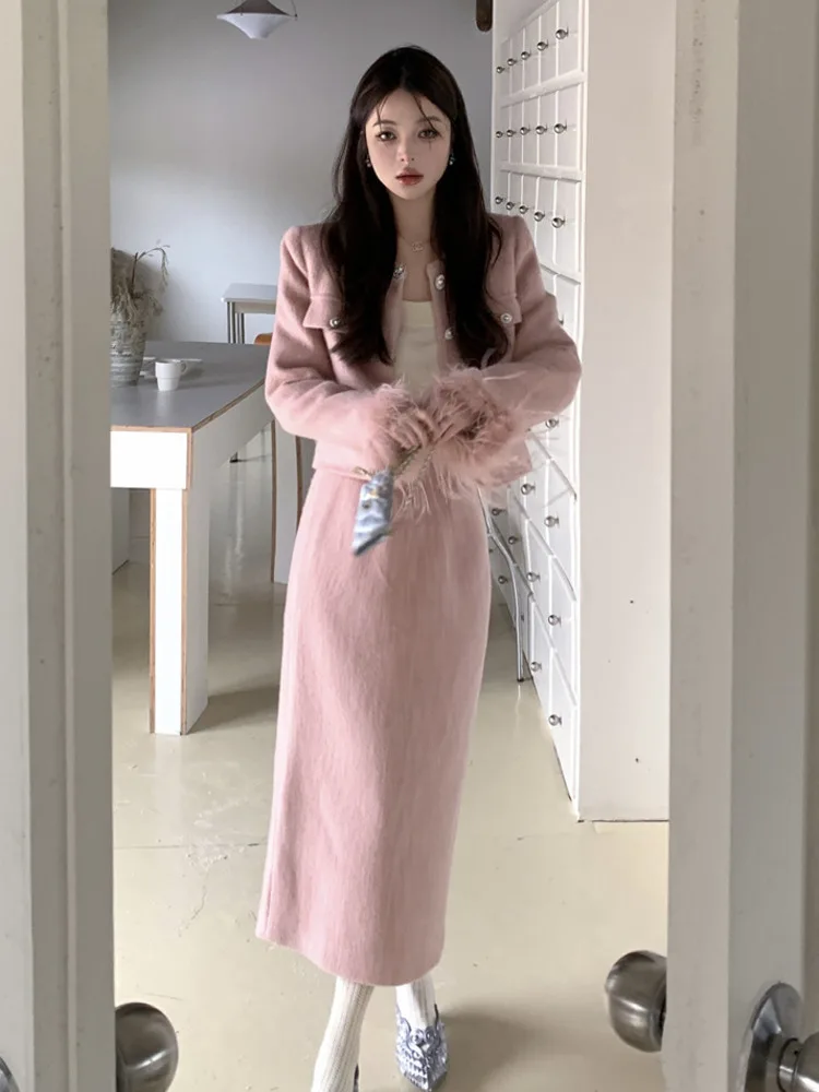 Высокое качество осенне-зимний роскошный комплект из двух предметов для женщин