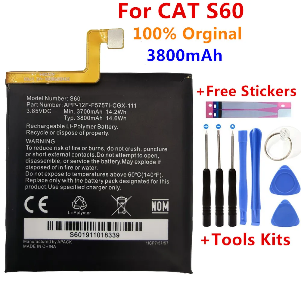 100% Original Replacement battery 3800mah For Caterpillar Cat S60 APP-12F-F57571-CGX-111 batteries Bateria+Gift Tools +Stickers
