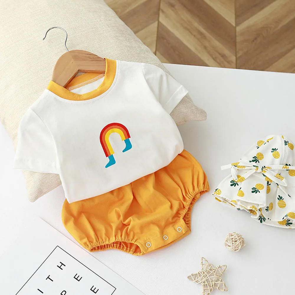 

Infant Clothes Sets 2022 Summer Newborn Children's Casual Cartoon Short Sleeve Fart Pants Sets Cotton Outfits 6M-3Years for Kids