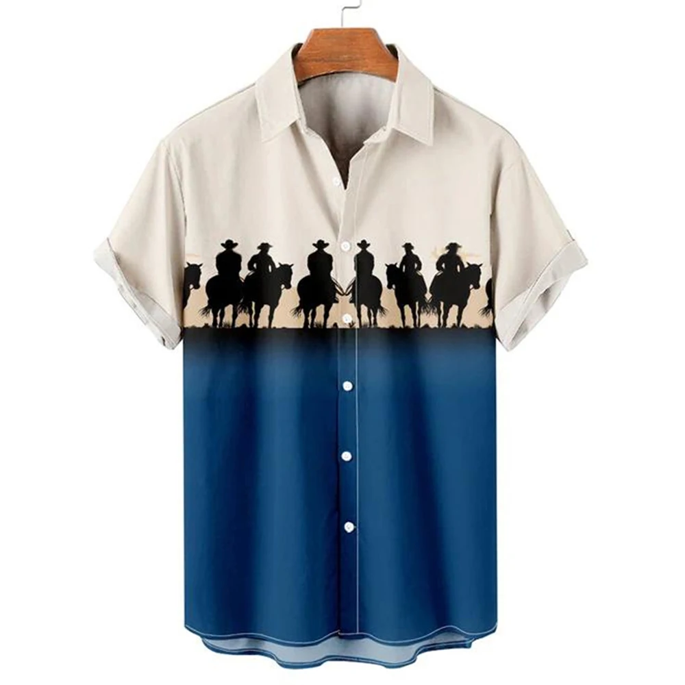 Unisex Oversized Shirt Denim Printed Summer Beach Party Loose Vintage Hawaiian Shirt Breathable Plus Size