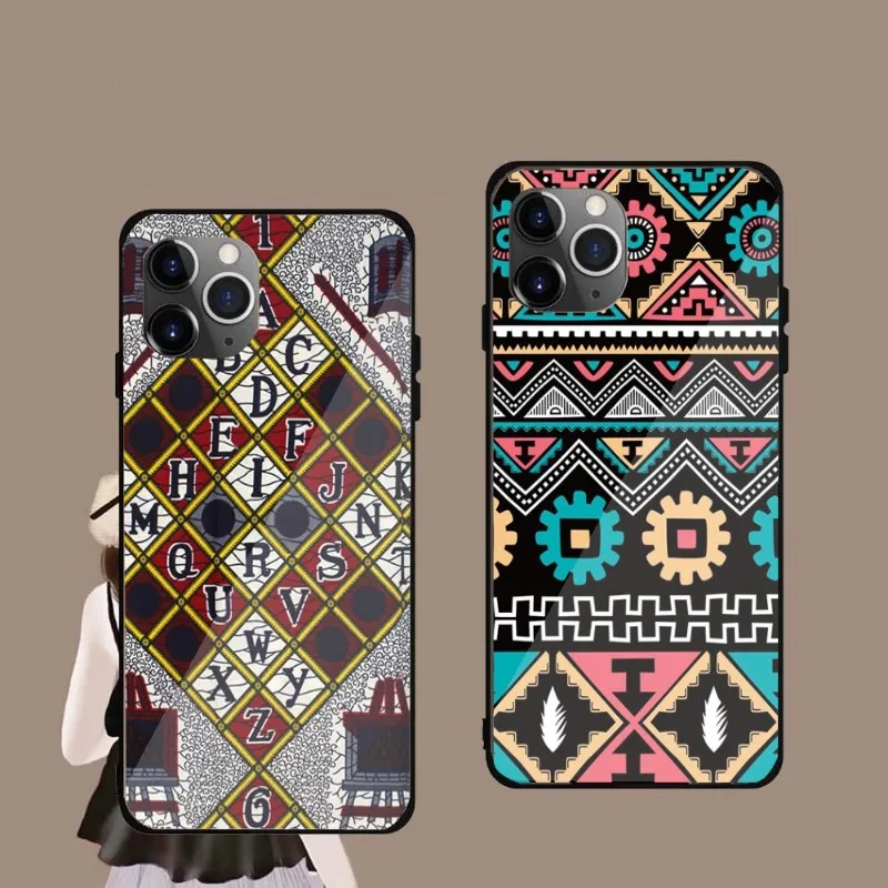 

Чехол для телефона в африканском стиле для IPhone 14, 13, 12, 11, XS, X, 8, 7, 6 Plus, Mini Pro Max, SE 2022, черный стеклянный чехол для телефона из поликарбоната и ТПУ