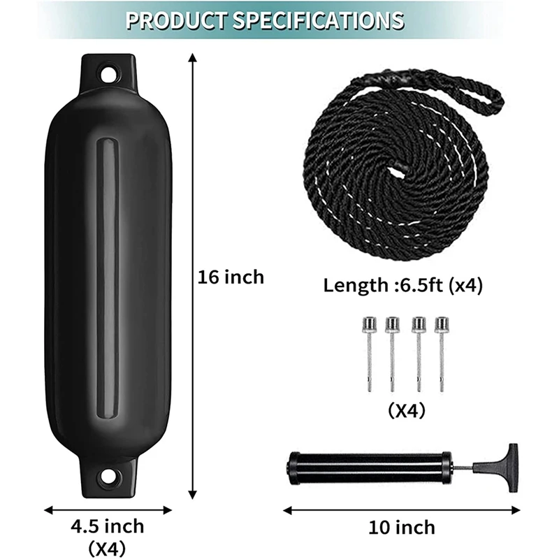Крылья для лодок 4 упаковки 5x16 дюймов надувные ребристые морские крылья с линиями