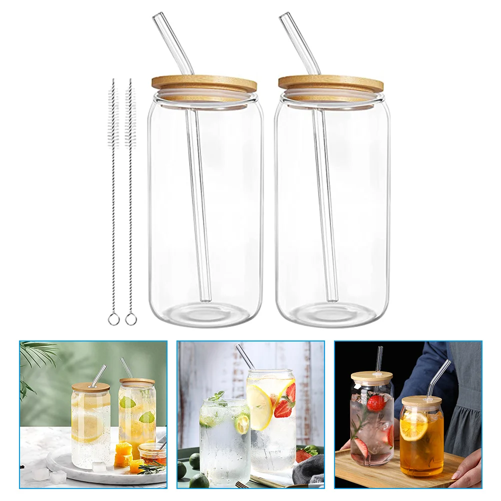 

2 Sets Glass Cup Party Cup Lid Design Cup Clear Bottle