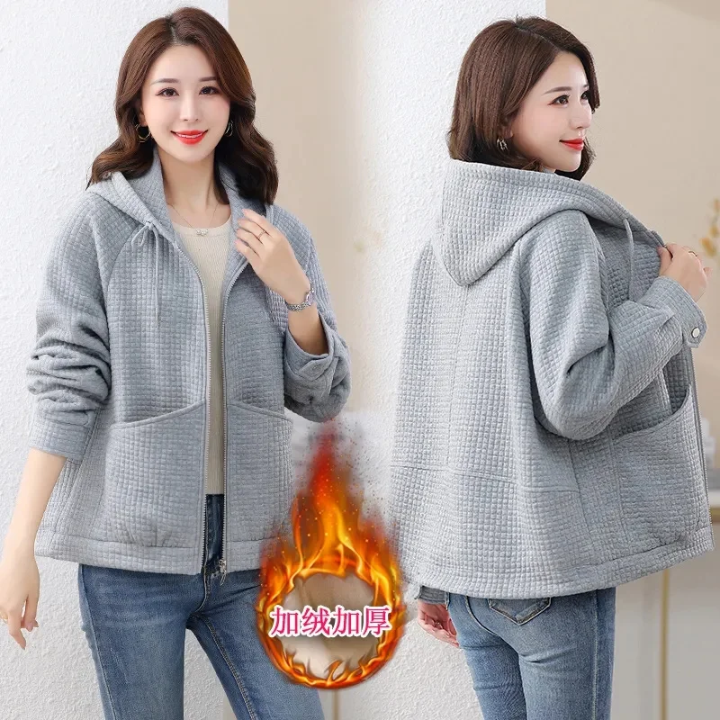 Женский короткий свитер с бархатной подкладкой свободная куртка хлопковой