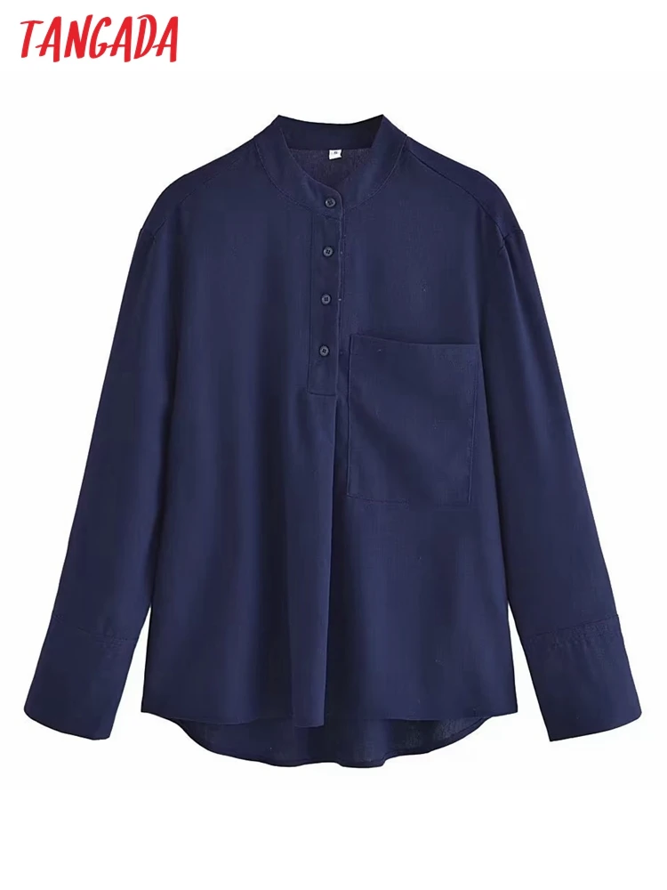 

Tangada 2022 Chic Women Navy Shirt Long Sleeve Female High Street Loose Shirt 5D121