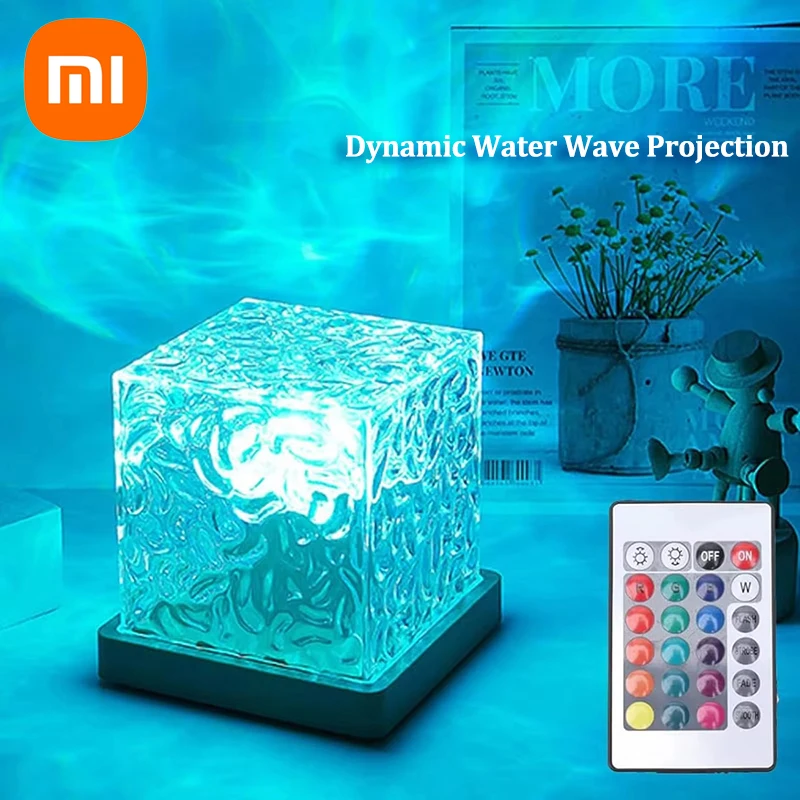 Xiaomi Dynamic Water Ripple Night Light 16-цветная лампа для проектора Спальня Ambient USB Remote LED Игровая