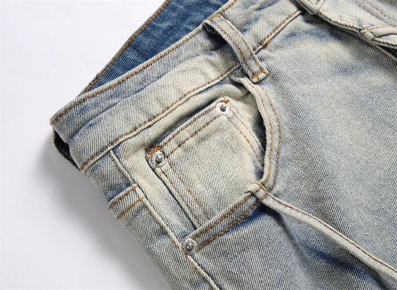 Джинсы мужские приталенные модные брюки из денима в стиле панк уличная одежда