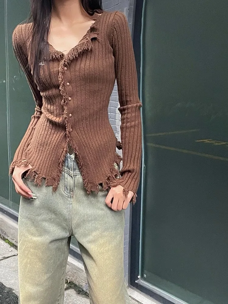 Облегающий вязаный кардиган свитер Женская осенне-зимняя рубашка облегающие