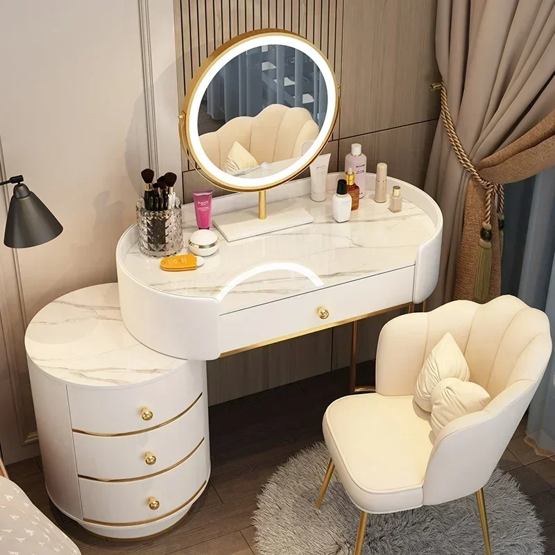 Woman Dressing Table Mirror Chairmodern Led Lights Makeup Cabinet Organizers Storage Coiffeuse Bedroom Furniture