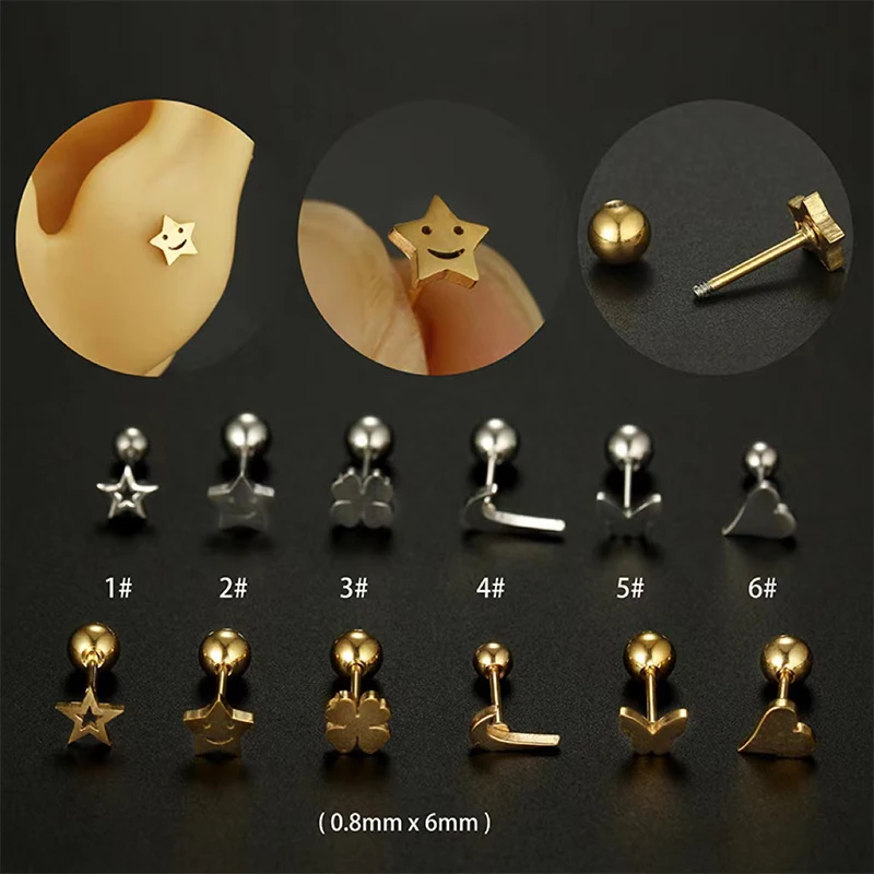 

316L Stainless Steel 20G Ear Stud Geometric Figure Helix Conch Cartilage Earbone Nail Tragus Lobe Earring Body Jewelry For Women