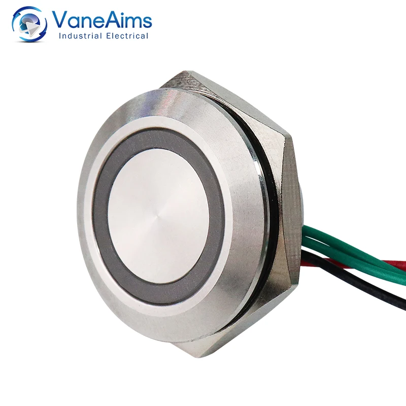 

Ultra Short Push Button Switch without Fixation Momentary Self Reset LED Light Metal Switch 22/25/30mm with Wire Cable 24V 220V