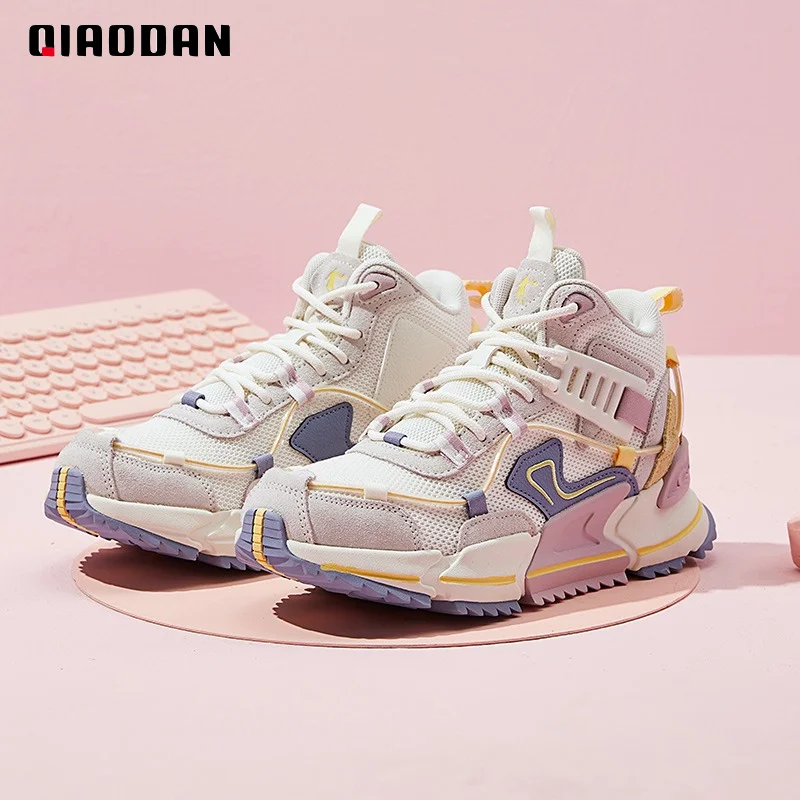 QIAODAN Women Sneakers 2023 New High-top Casual Couple Shoes Breathable Walking Daddy Sneaker Fashion Sports Shoes XM36200386