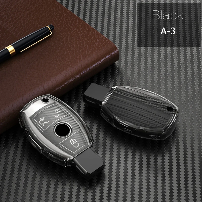 

TPU Transparent Car Key Case For Mercedes Benz CClass C200 GLC260 GLK300 Carbon Fiber Pattern Back Cover Key Protect Accessories