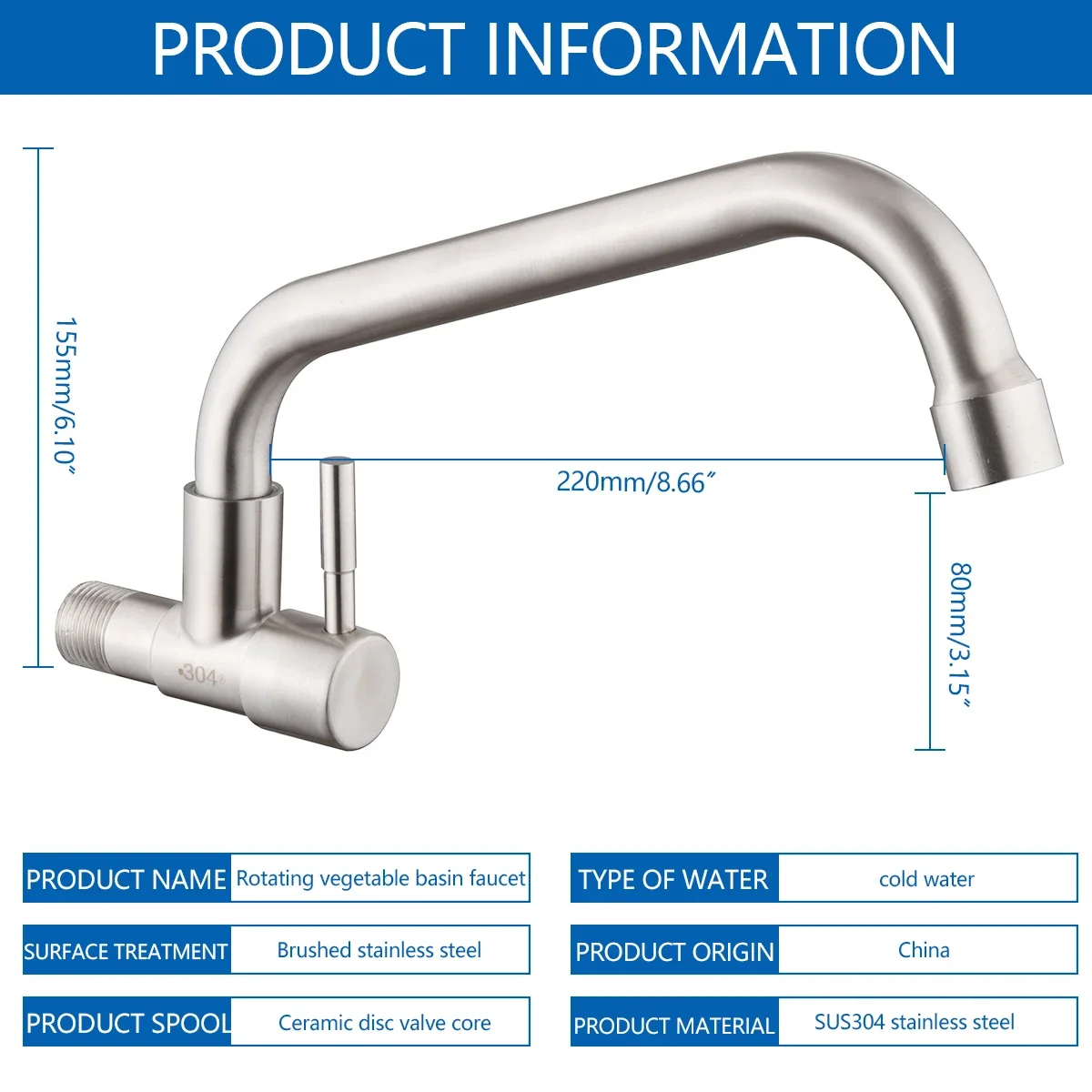Смеситель из нержавеющей стали настенный кран для кухни G1/2
