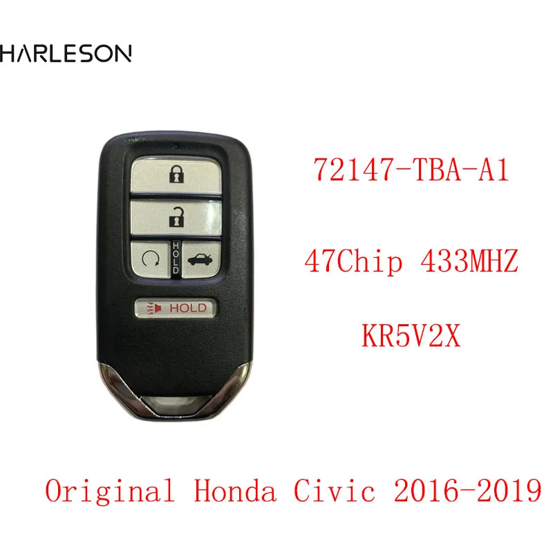For Original 2016-2020 Honda Civic Smart Keyless Proximity Remote 72147-TBA-A1 KR5V2X 433Mhz 47Chip 4+1Button