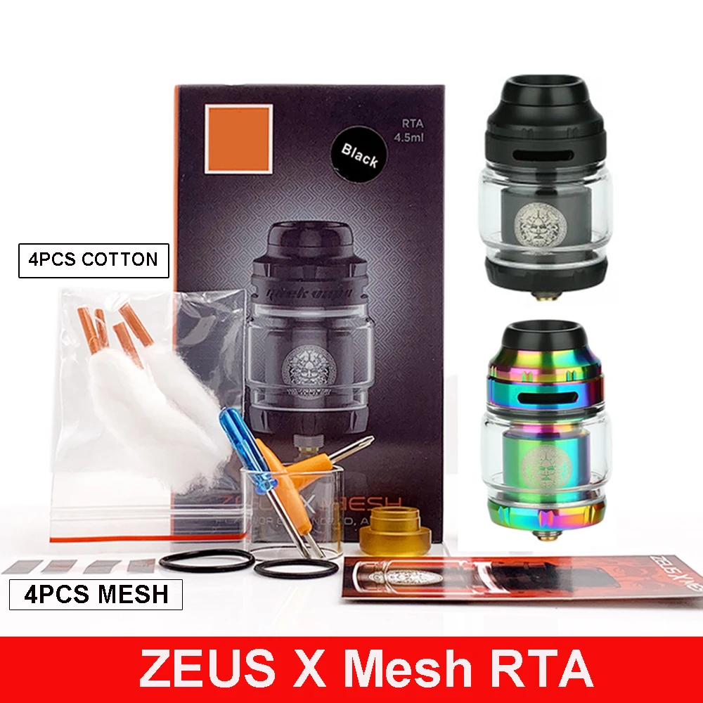 

Атомайзер Zeus X Mesh RTA, 25 мм, бак 4,5 мл, с сеткой A1, хлопок 810 Delrin