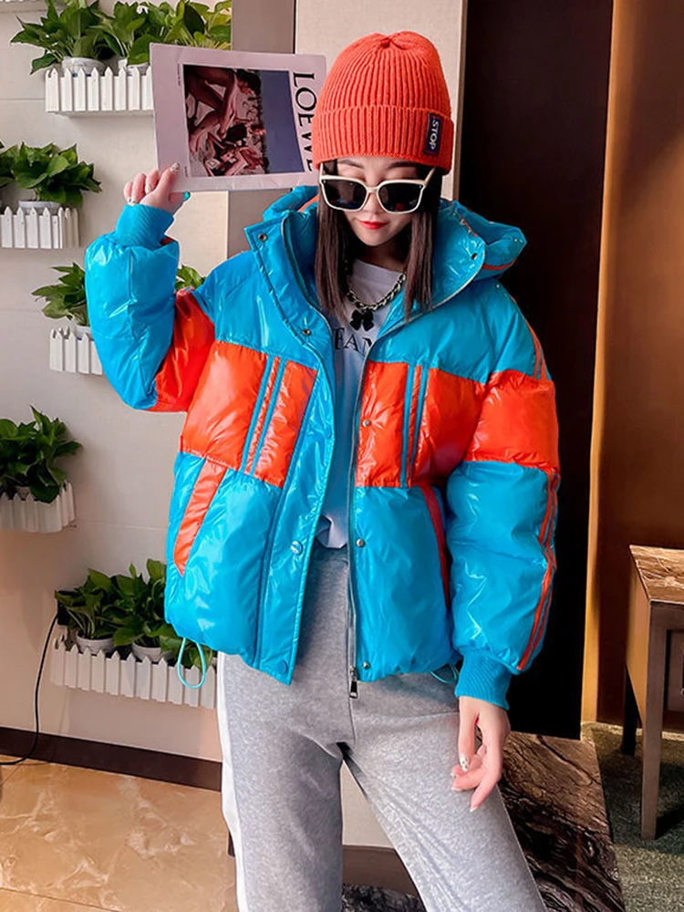 

KBAT 2022 Winter Hooded Thick Warm Parka Water proofshort Jacket Women Cotton Padded Parka Basic Coat Patchwork Female Outerwear