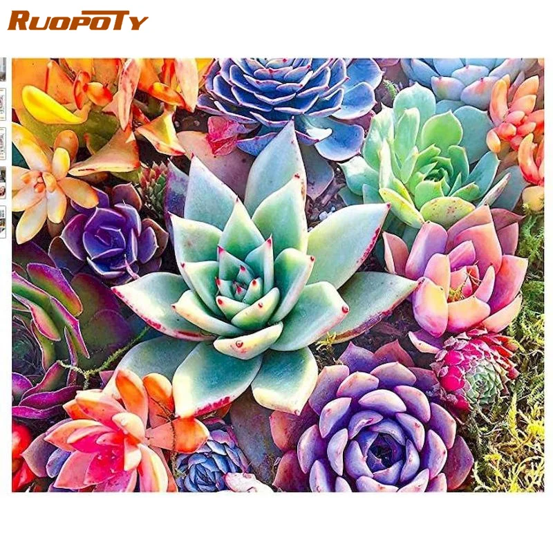 

RUOPOTY 5d Diamond Painting Cactus Diamond Embroidery Flower Picture Of Rhinestones Mosaic Home Decoration New Arrivals