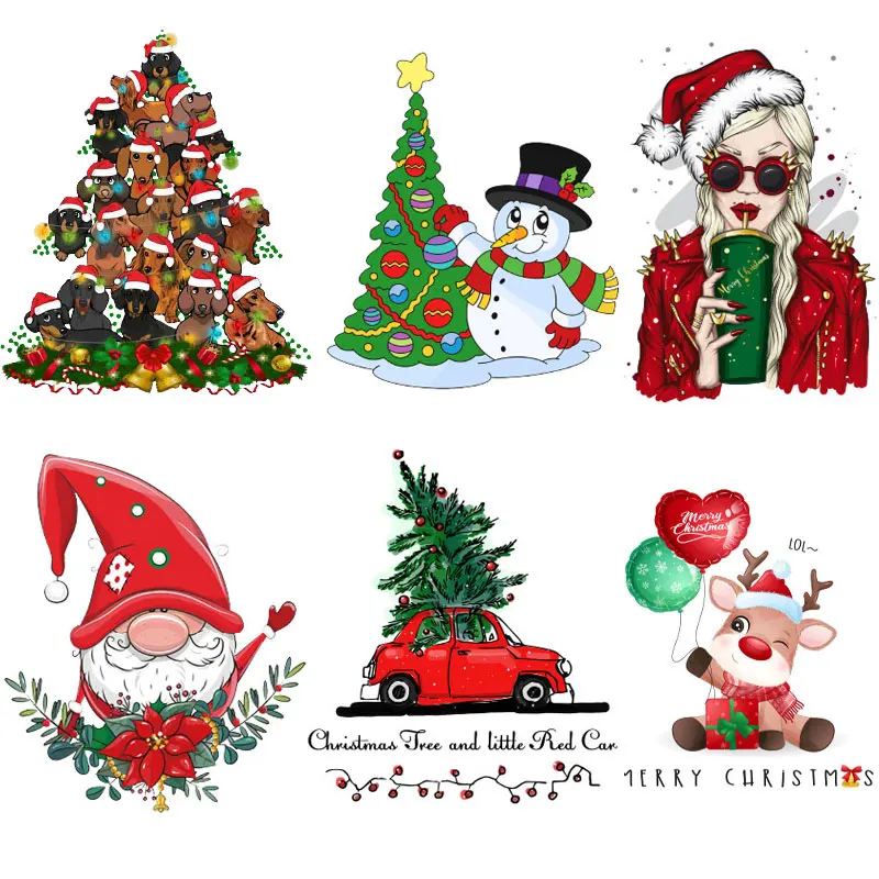 

Christmas Tree Patches on Clothes Iron on Cartoon Santa Gnome Fusible Patch for Clorhing Stickers Fashion Girl Iron-on Transfers